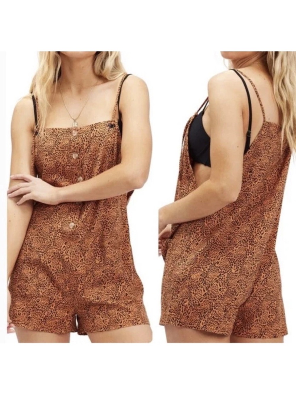 Billabong Brown Leopard-Print Romper